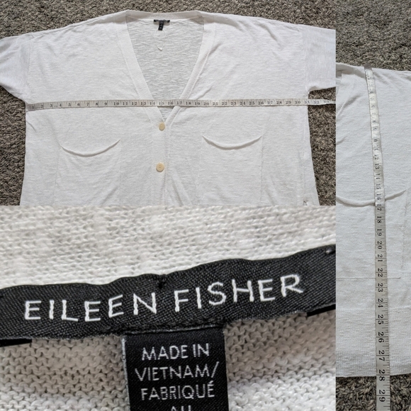 Eileen Fisher White V Neck Long Sleeve Button Up Cotton Linen Cardigan 3X - Picture 8 of 8